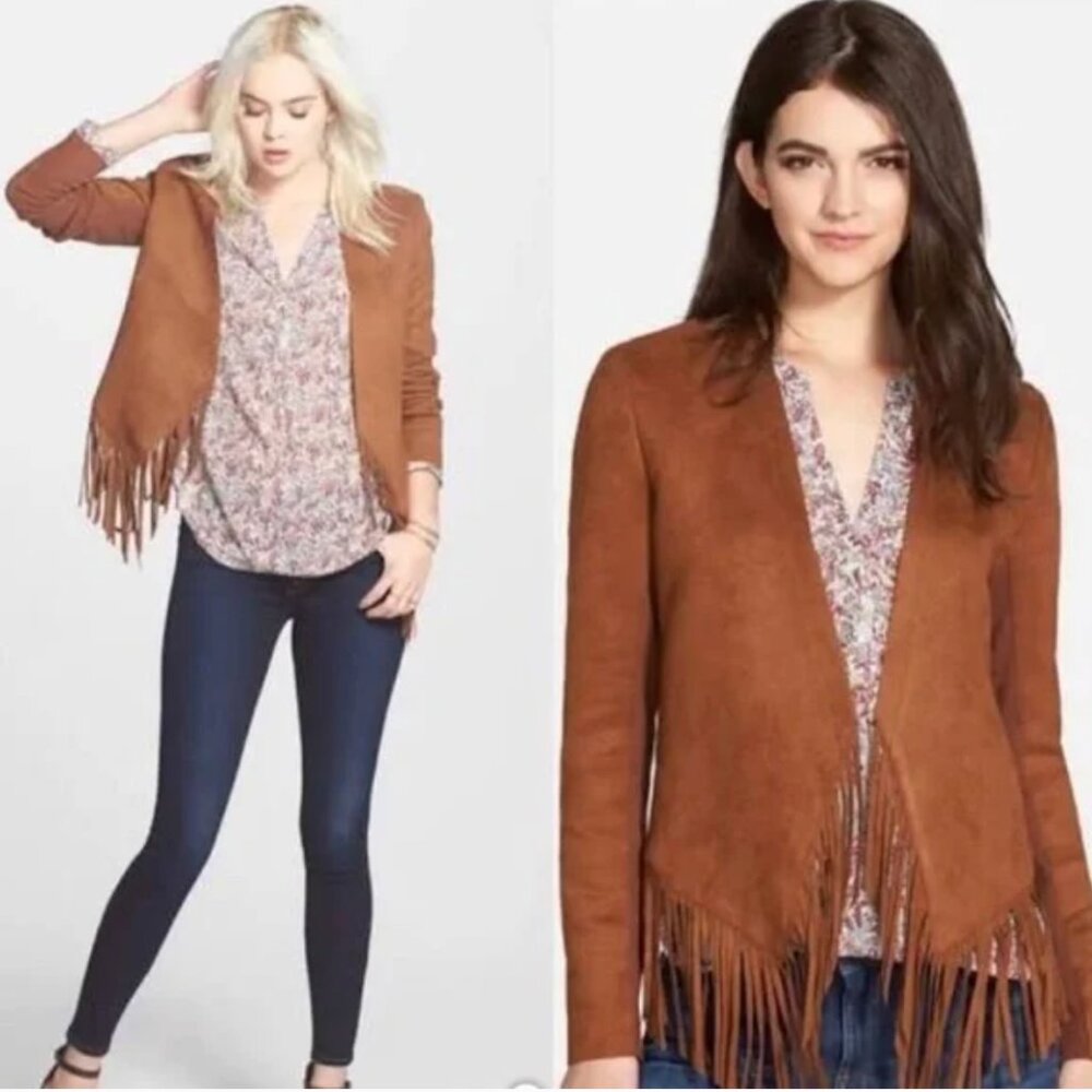 Hinge Cognac Faux Suede Fringe Western Boho Jacket XS